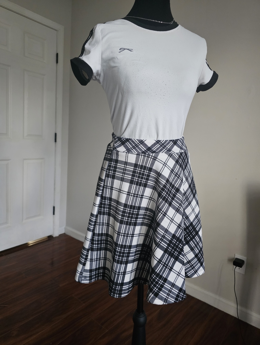 Rue21 Black and White Plaid Skater Skirt
